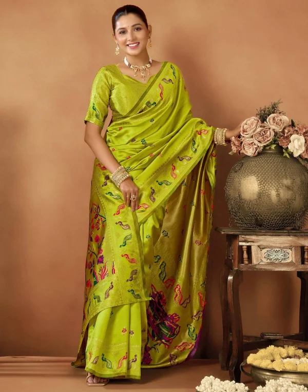 Lime Green Paithani Saree